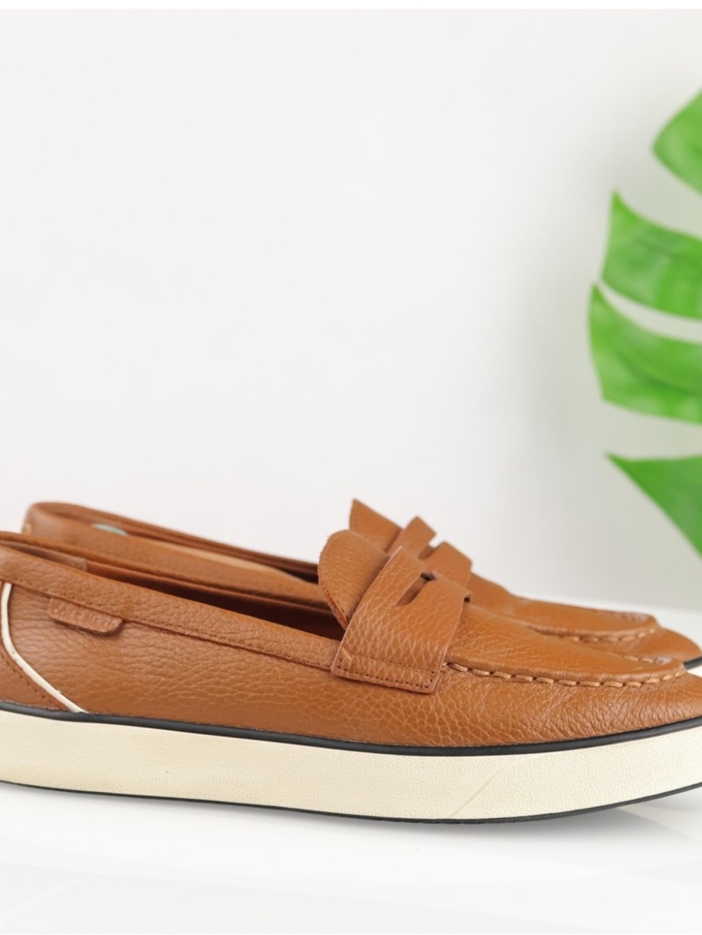 Cole Haan Brown Leather Slip-On Penny Loafers with White Sole